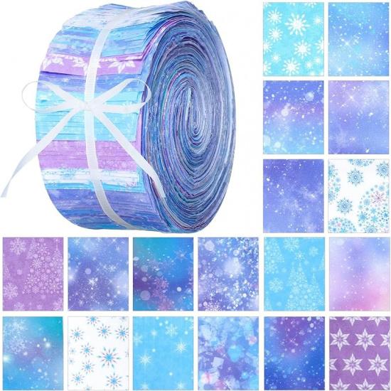 Ganeen 150 Pcs Winter Quilting Fabric Roll 2.56 Inch Snowflake Printed Fabric Squares Jelly Frozen Patchwork Strips for DIY Crafts Sewing Handmade