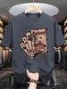 Men'S Casual Crew Neck T-Shirt with Playing Card Graphic,  Knit Fabric, Slight Stretch, Regular Fit, Summer Top for Daily Wear