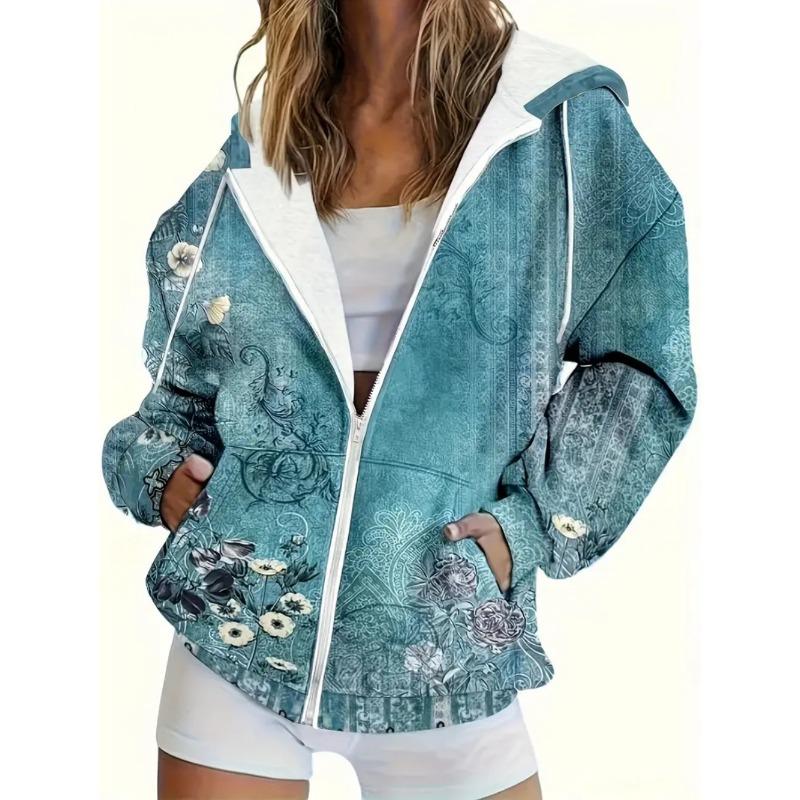 Felpa con Cappuccio da Donna Casual con Stampa Floreale Top Elegante Lavanda Manica Lunga con Tasche Maglione da Donna Comodo Taglie Forti Felpa con Zip