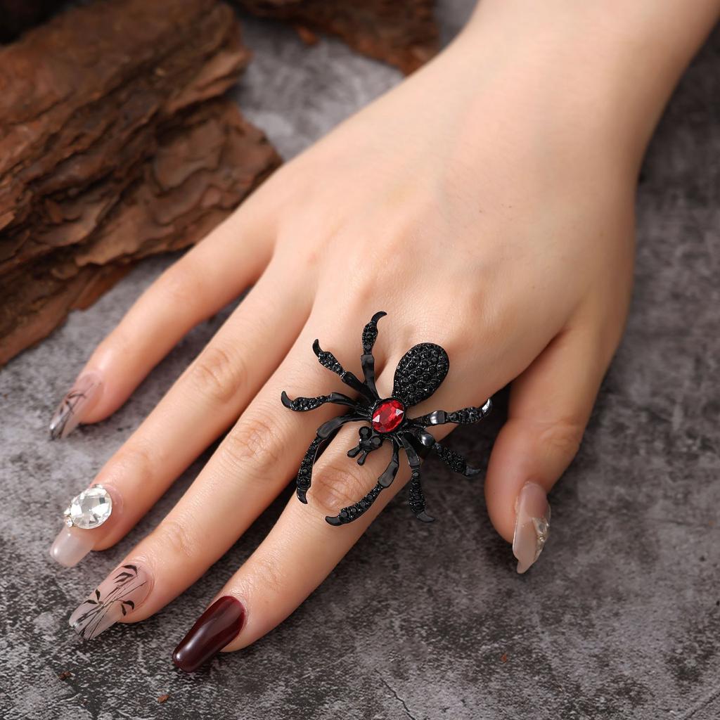 BLINGBAY Women's Gothic Spider Ring Adjustable Open Finger Statement Jewelry with Rhinestones for Halloween Party