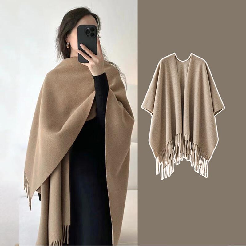 Autumn Winter Wool Blend Split Hem Cape Shawl
