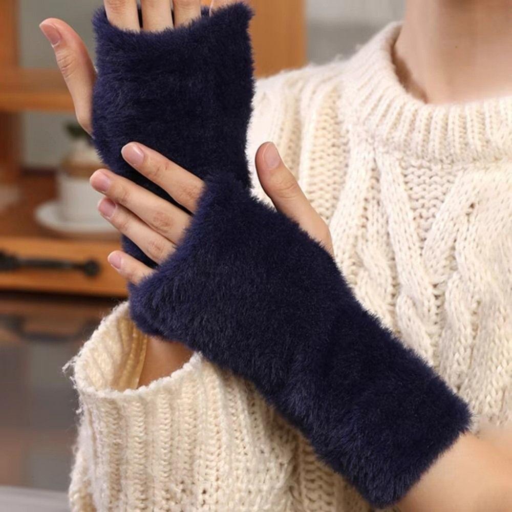 Exposed Finger Half Mittens Thick Fingerless Gloves Protable Knitted Gloves  for Women Girl