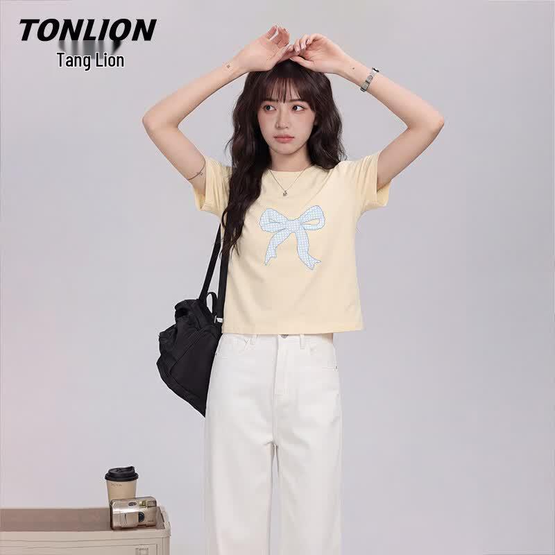 TonLion Women s Cotton Bowknot Short-Sleeve T-Shirt 2XL