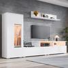 TV Wall Unit Set, 3-Piece, LED Lighting, High-Gloss, Living Room, 1 X TV Cabinet, 1 X Living Room Display Cabinet, 1 X Wall Shelf, TV Up To 75' White