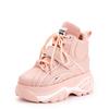 Genuine Leather High top Women Sneakers Wedge Chunky Heel Platform Ankle Height Increase Sports for Adult Women