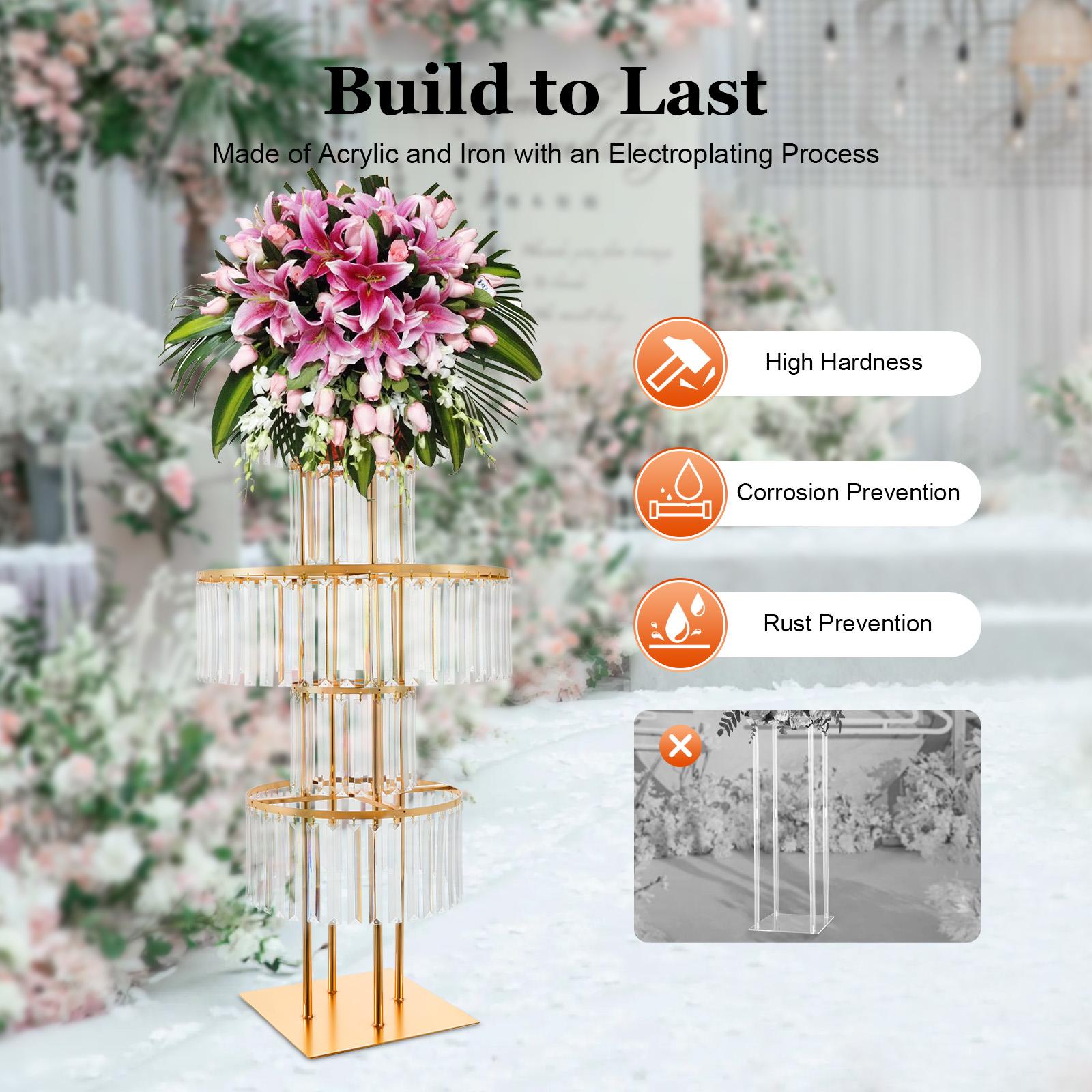 Wedding Gold Vases Centerpieces Crystal Flower Stand 5 Tier Round Chandelier Pedestal Stand for Wedding Road Flower Arrangement