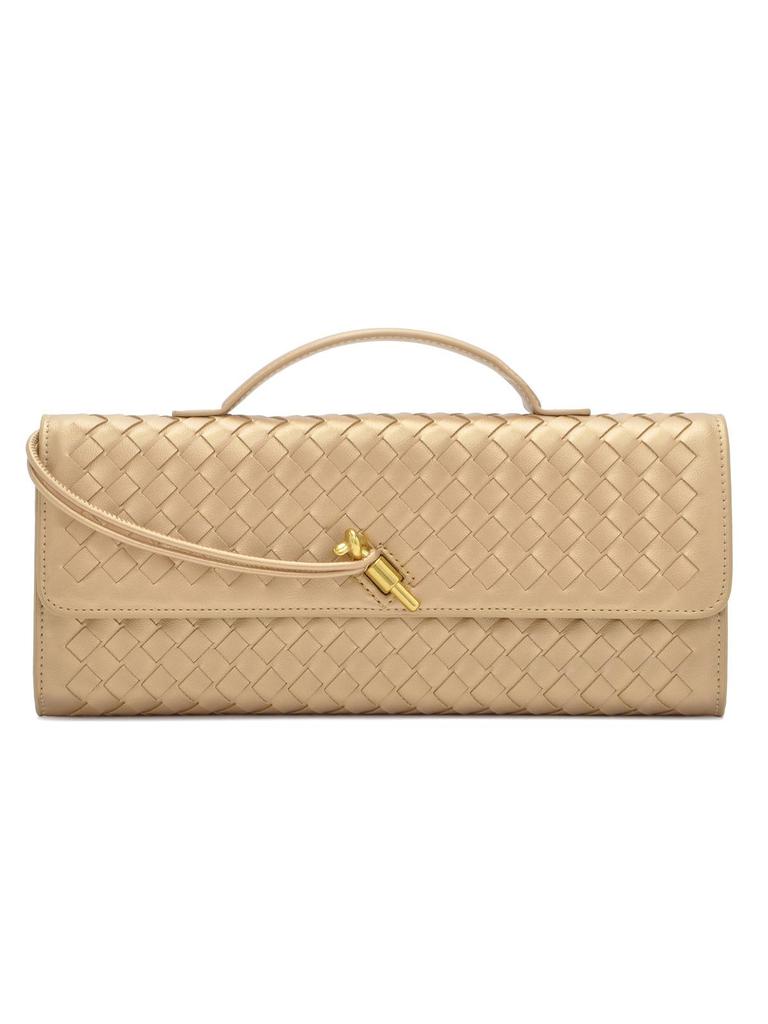 Handmade Woven Leather Baguette: Soft, Solid Color Crossbody Handbag for Women