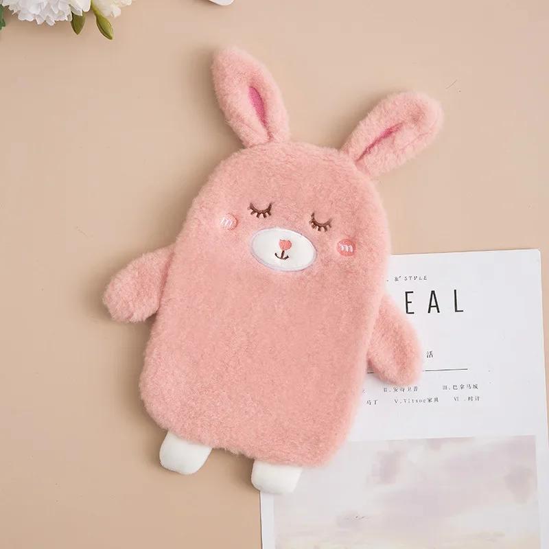 Hot Water Bottle With Cover Cartoon Frog Rabbit Warm Bag Plush Hot Water Bottle Protective Removable Hot Water Bag Cover