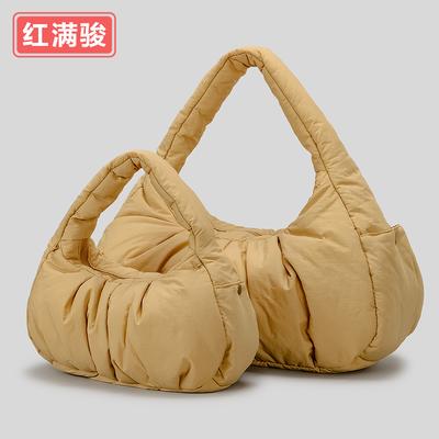 Damen Einfache Leichte Halbmond-Umhängetasche Nylontuch Clip Baumwolle Wolken Unterarmtasche Plissee Handtasche