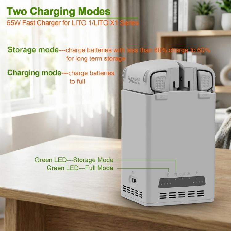 Double Slot 65W Chargers For Lito1/X1 Batteries Efficient Charging Dock Temperature Control Storage Mode Support