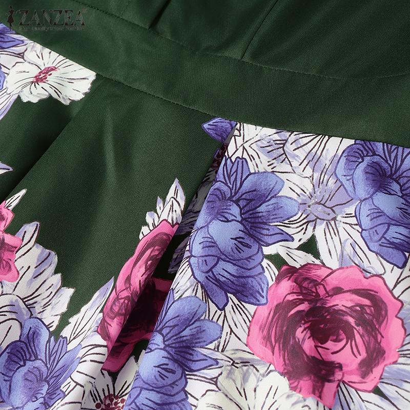 ZANZEA Women Floral Print Casual Round Neck Short Sleeve Dress