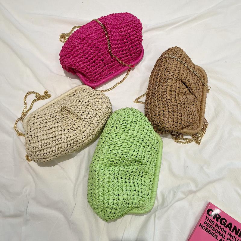 2025 Candy Color Woven Shell Bag: Mori Girl Fashion Clutch & Shoulder Chain