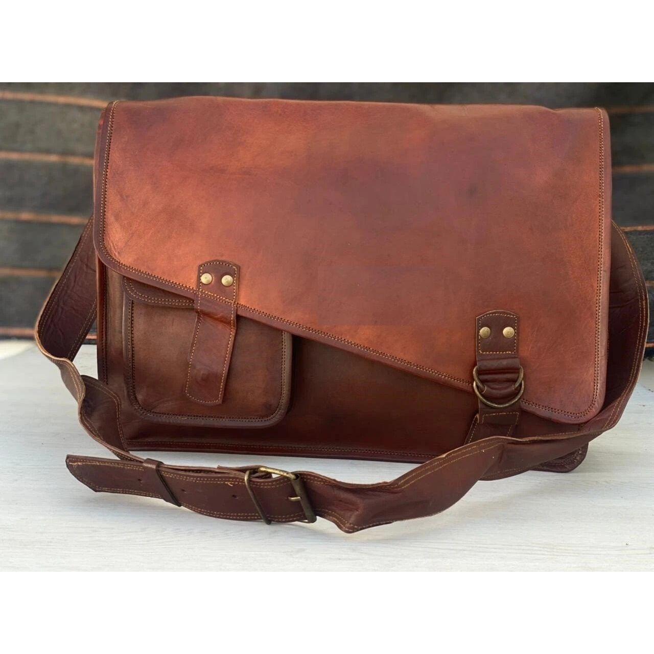 

Мужская винтажная сумка-мессенджер через плечо для ноутбука из натуральной кожи ручной работы 16 x 12 x 5 in