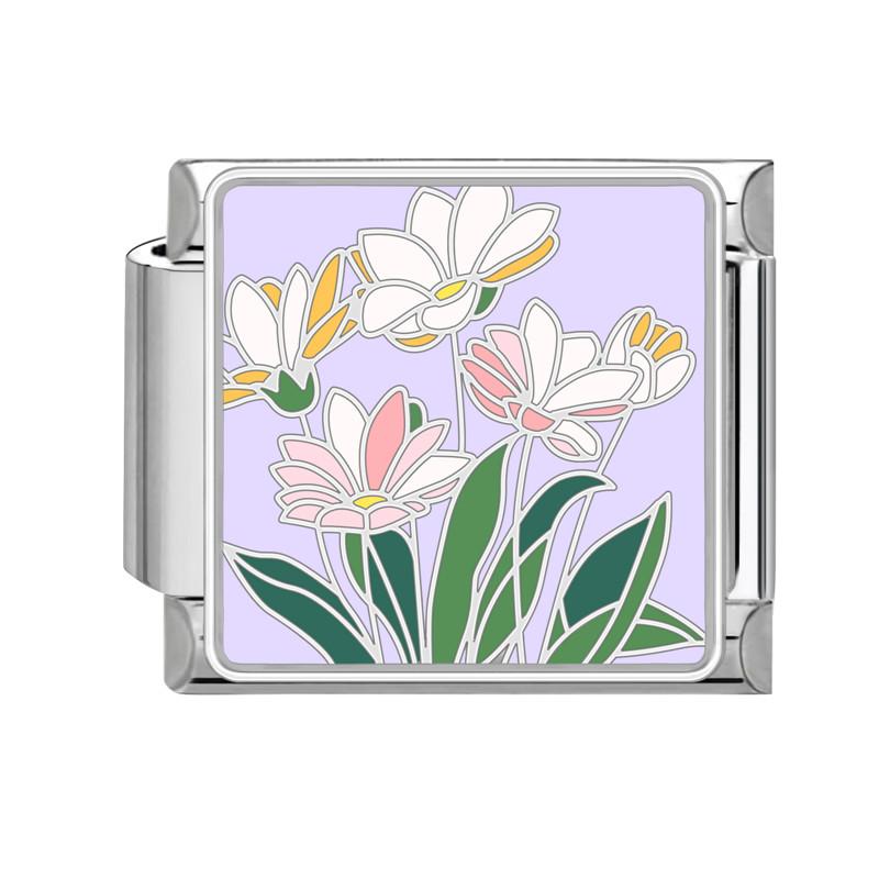 Summer Colorful Flowers Sweet Daisy Rose Tulip Italian Charm Links Fit 9mm Bracelet Stainless Steel Women DIY Making Gifts