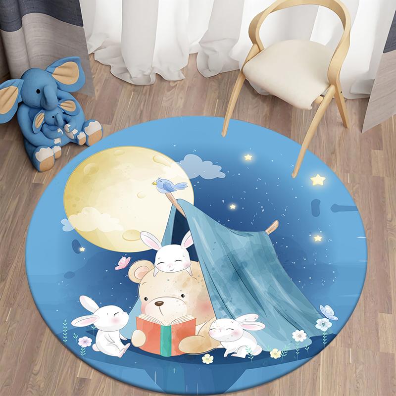 Round Rug Home Decor Rug Cartoon Animal Pattern Rug Floor Mat Kids Bathroom Living Room Decor Rug