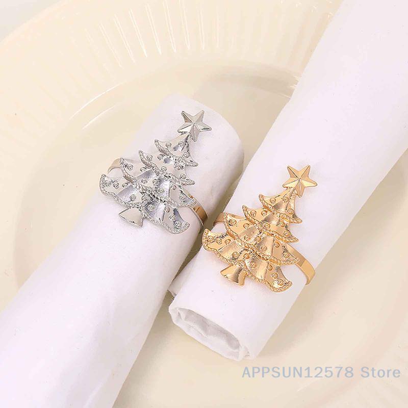 6Pcs Christmas Napkin Rings Christmas Tree Decorations Christmas Home, Kitchen And Table Decorations New Year Party Supplies