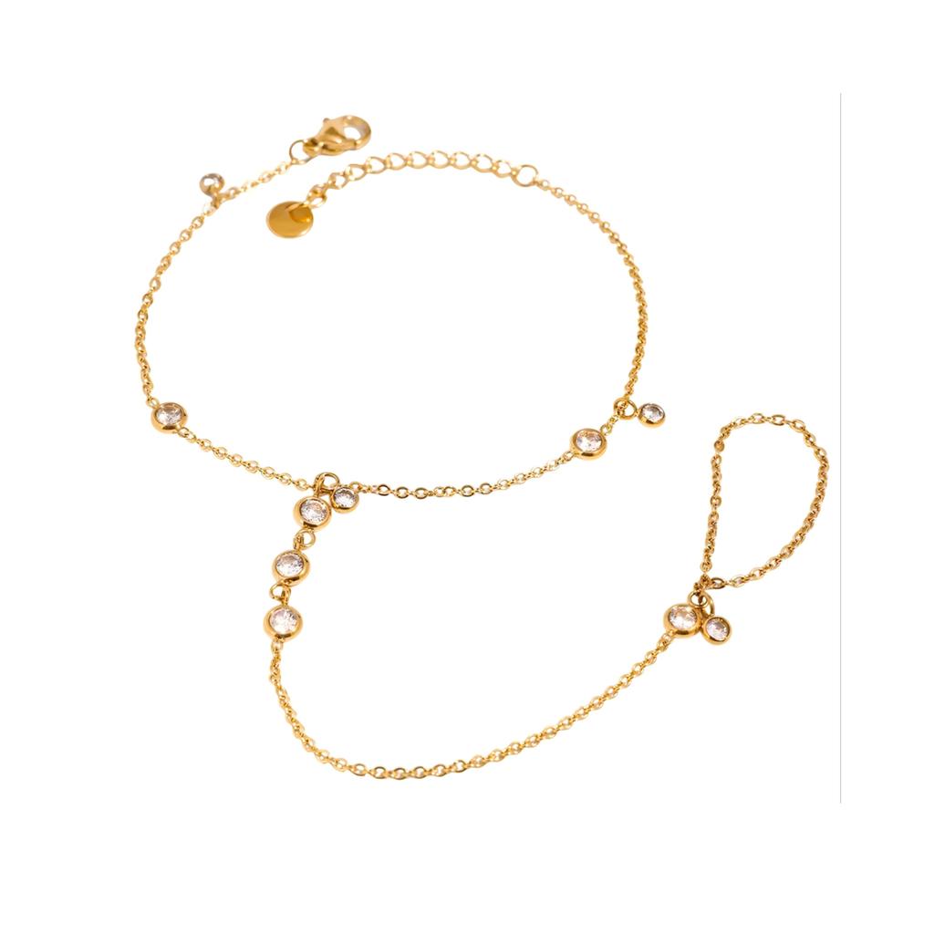 Boho Dainty Delicate Love Heart CZ Stainless Steel Hand Chain Bracelet for Women Waterproof Modern Finger Bracelet Jewelry Gift