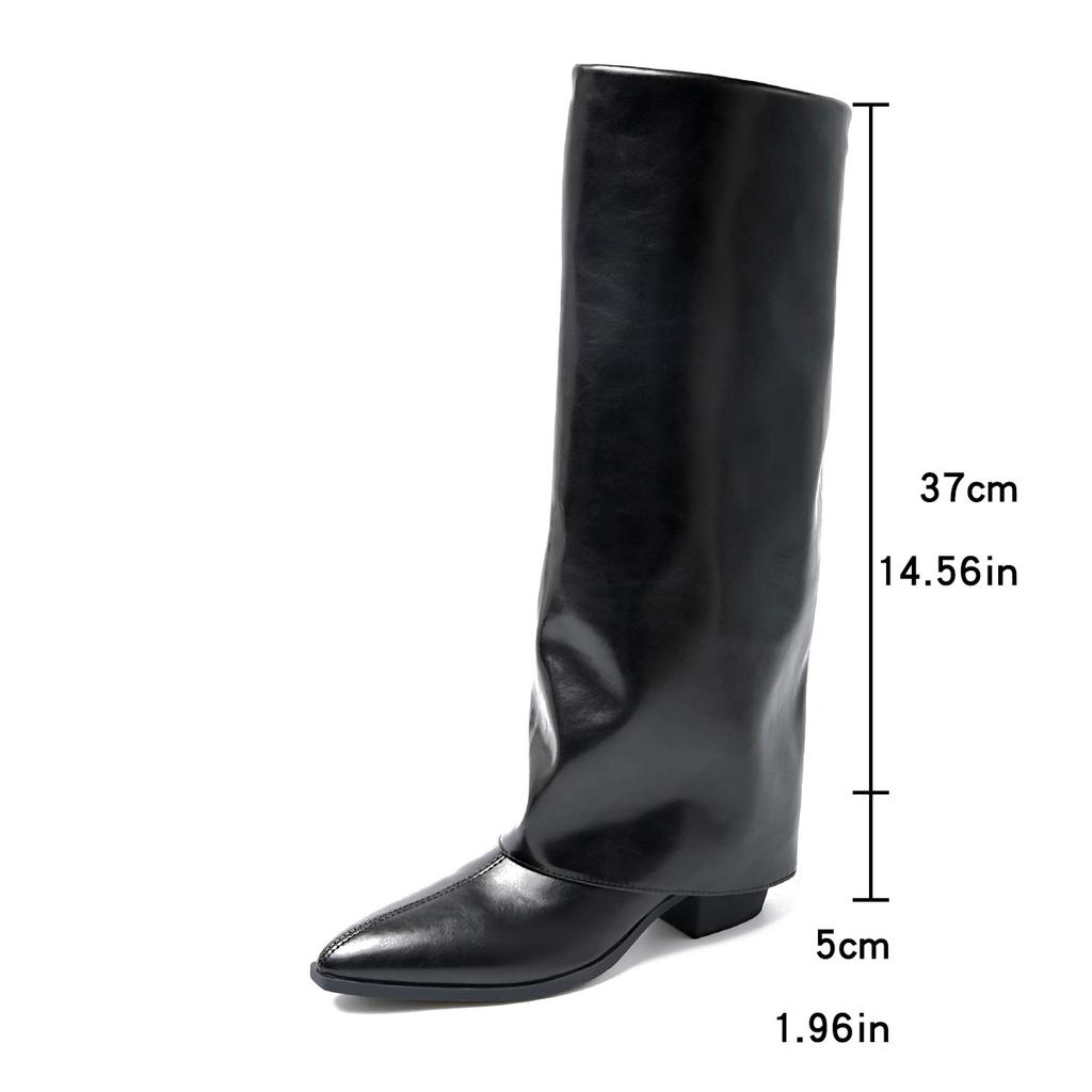 Women's Sexy Pointed Toe Knee High Boots Fashion Bottes Femmes Black Wedge Heel Long Boots Woman Pu Leather Riding Botas Mujer
