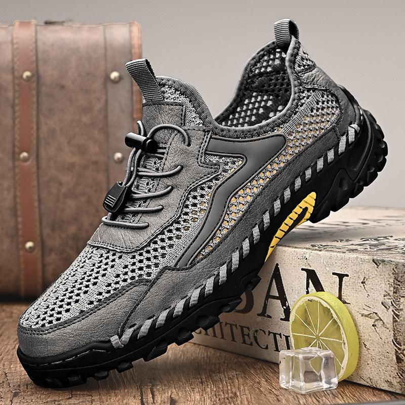 

Cowhide genuine leather mesh shoes men s spring breathable mesh sports shoes men s leather sandals summer young and middle-aged men s casual shoes 44 серый