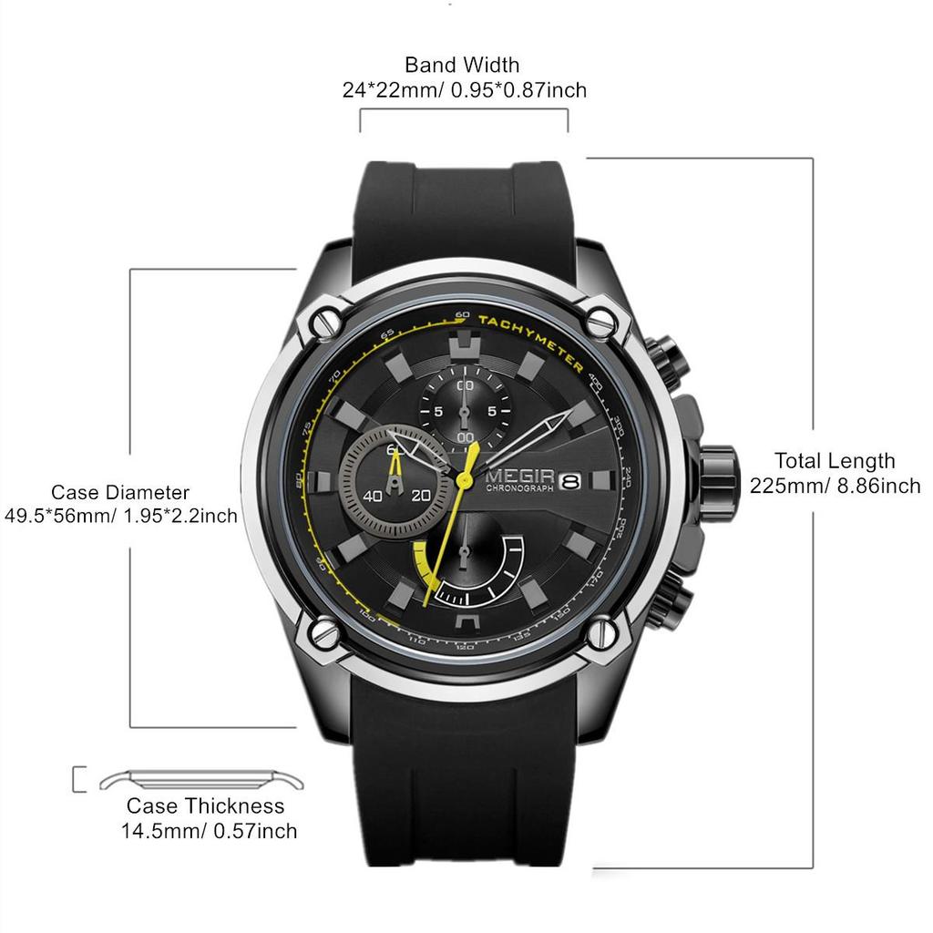 Megir Chronograf Pánské Sportovní hodinky Pánské Silikonové Automatické Datum Quartz Hodinky Pánské Luxusní Značka Vodotěsné Relogio Masculino