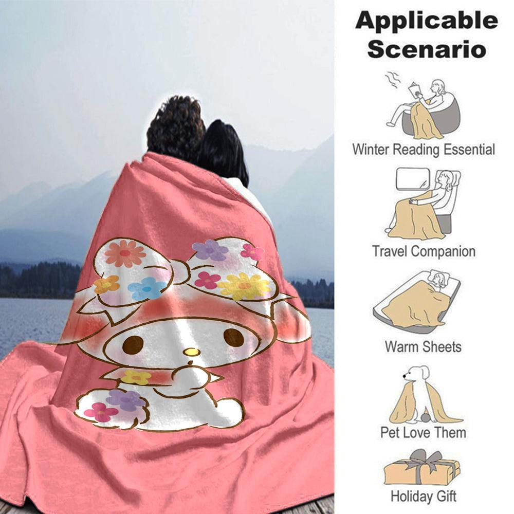 1pc My Melody flower blanket Lightweight Flannel Throw for Sofa Bed Travel Camping Livingroom Office Couch Chair