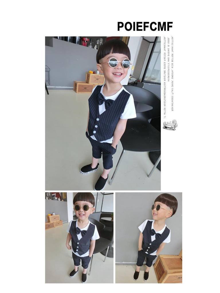 2024 Summer Boys' Formal Two-Piece Set: Sweatshirt and Faux Vest Combo