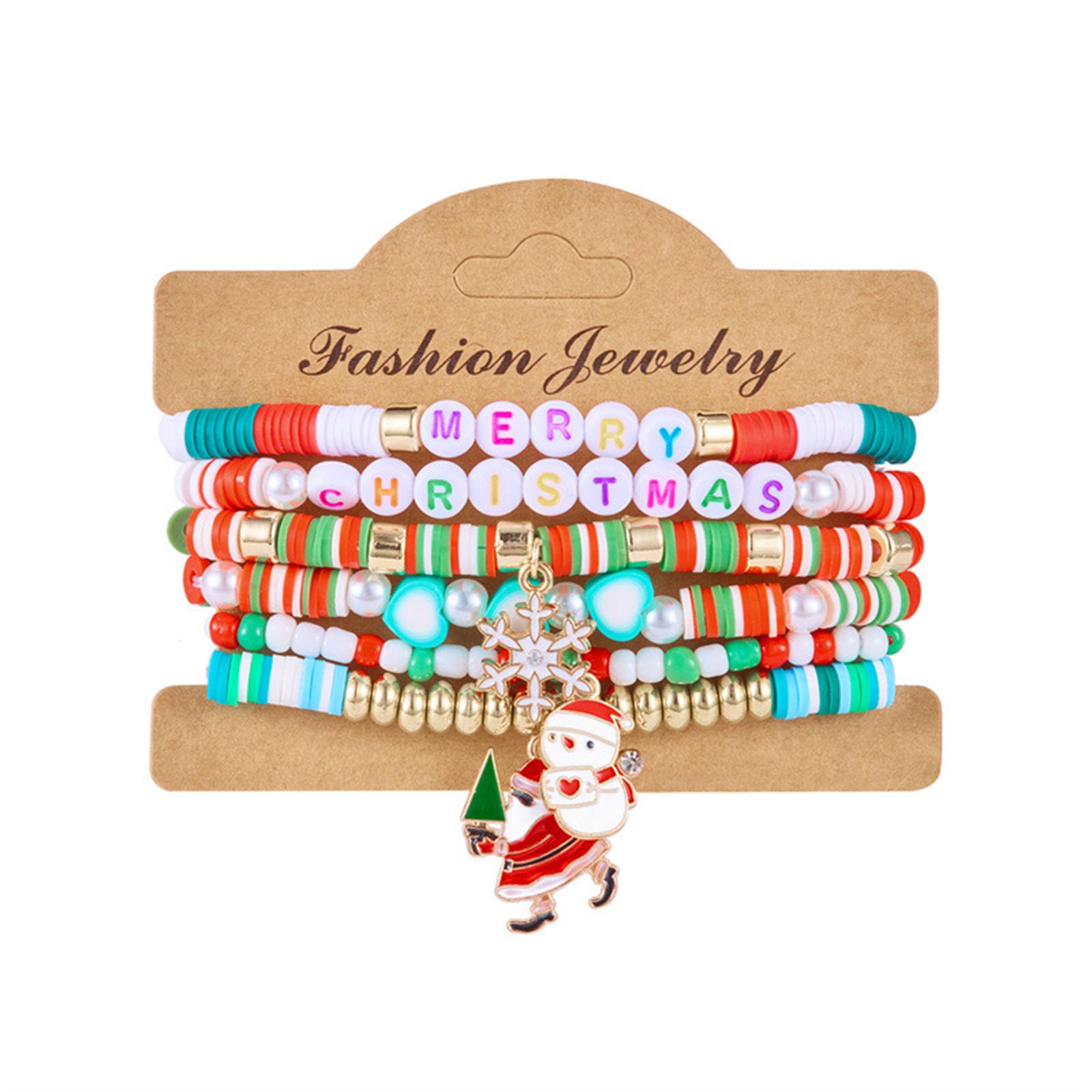 

Рождественские браслеты для женщин, Санта, рождественская елка, снежные наборы браслетов, рождественские браслеты серфера из бусин хейши, многослойные браслеты из дисковых бусин one size