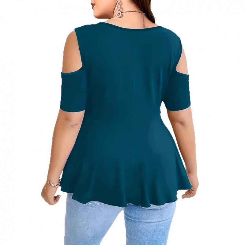 V-Neck Off-Shoulder Short Sleeve Crossover Strap Women's T-Shirt