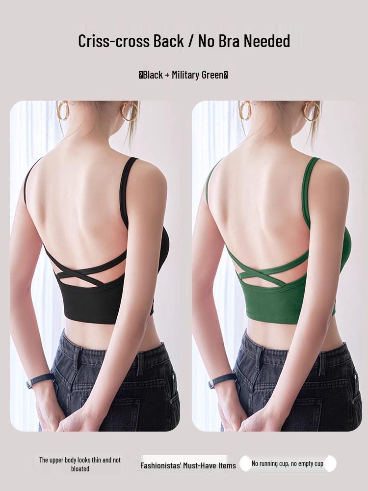 Women's American-Style Spaghetti Strap Vest with Chest Pads - Summer Lingerie Bra Top & Sleeveless Base Layer