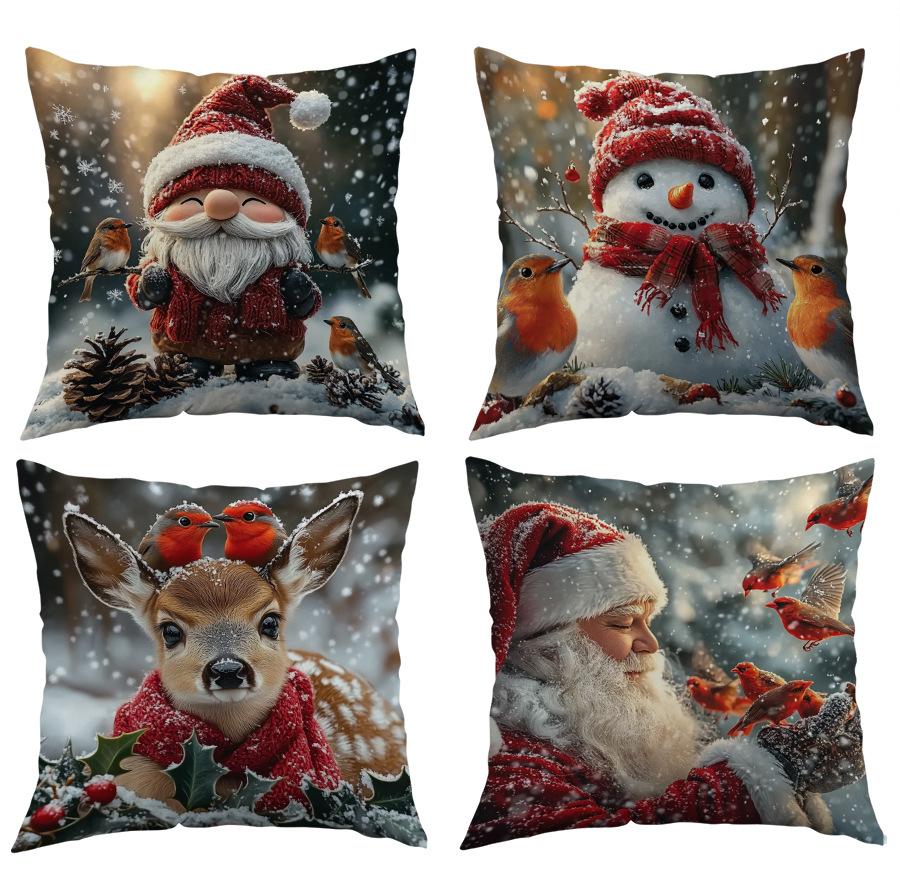 Christmas Polyester Pillowcase Christmas Festive Celebration Santa Claus Landscape Holiday Style