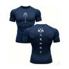 Men's Compression Shirt Quick Dry Navy Blue Gym T-Shirt Oriental Symbol Print Workout Sportswear