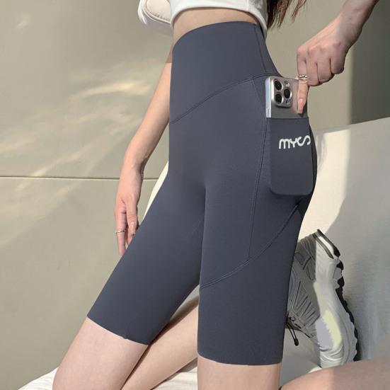 

Леггинсы Yousheng Shark Sport, эластичные, с высокой талией, облегающие, для занятий йогой и фитнесом, однотонные шорты длиной до колена, летние тонкие колготки с карманом L серый