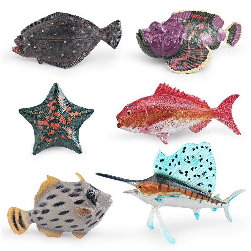 Simulation Of Marine Animals, Flounder, Sailfish, Stone Fish, Sand Fish, Red Snapper, Starfish Model Ornament Toy