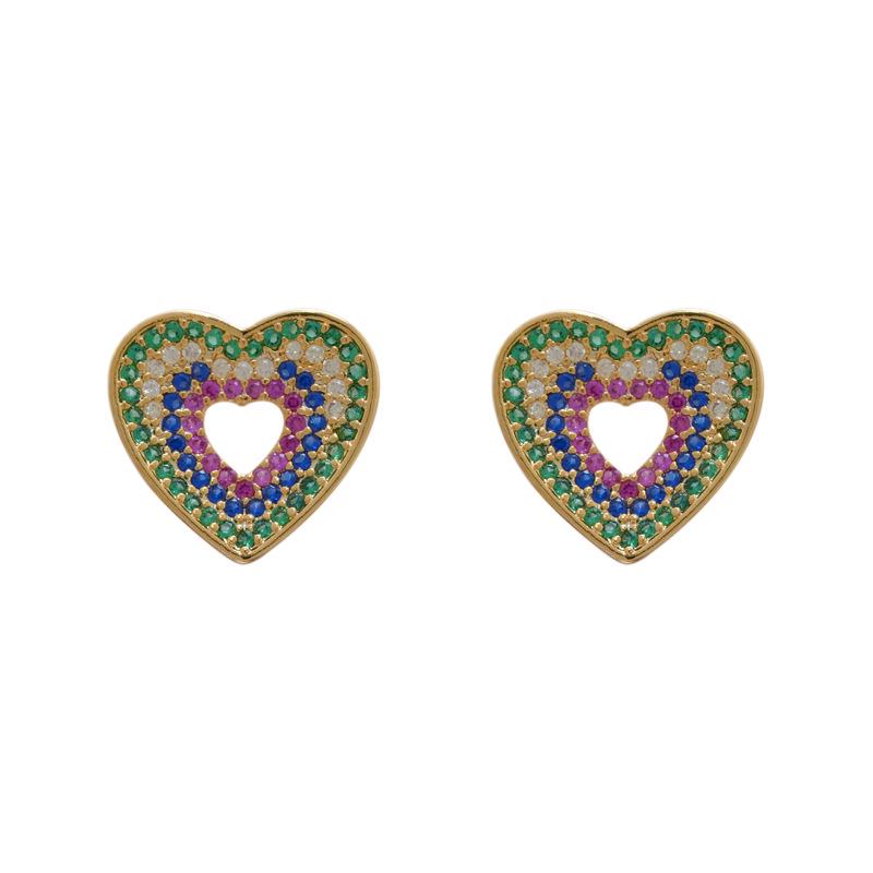 Eleganckie Miedziane Kolczyki w Kształcie Serca ze Złotem i Cyrkoniami