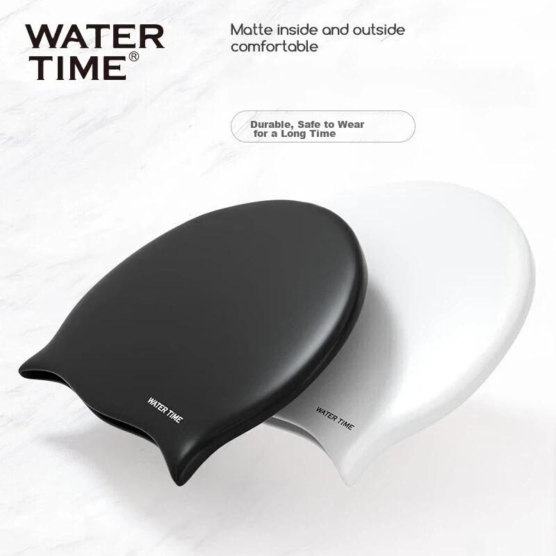 WATERTIME Silicone Swimming Cap, for Long Hair, Large Size, Ear Protection, High Elasticity, Comfortable, Black