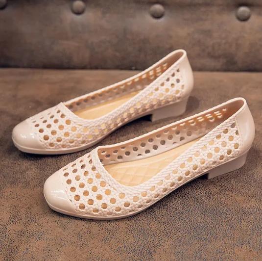 Fashion FHC New Summer Jelly Shoes,Close Toe Wedges Sandals,Hollow Out Rubber Heels,PVC Galosh Overshoes,Apricot,Blue,Black,Dropship