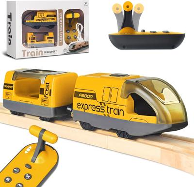 Brinquedo de Trem Elétrico 7JI, Carro de Controle Remoto com Sons de Trem Simulados, Brinquedo para Crianças, Meninos e Meninas, Presente de Aniversário (Amarelo)