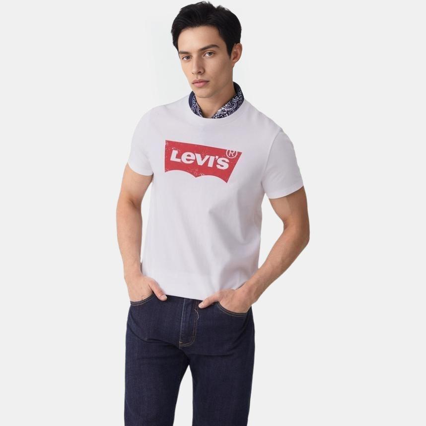 Levis Letní Jednoduché Pohodlné Tričko s Krátkým Rukávem s Potiskem Loga s Kulatým Výstřihem Pánské Topy Bílá 002A0-0000