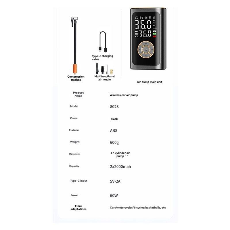 Tire Inflator Portable Air Compressor With Digital Pressure Gauge 6X Fast Inflation Cordless Air Pump Tires LED Light