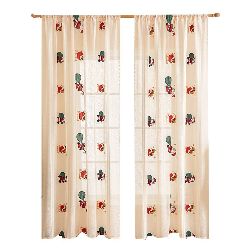 Santa Curtains Bedroom Christmas Decor Semi Blackout Curtains Lace Without Punching