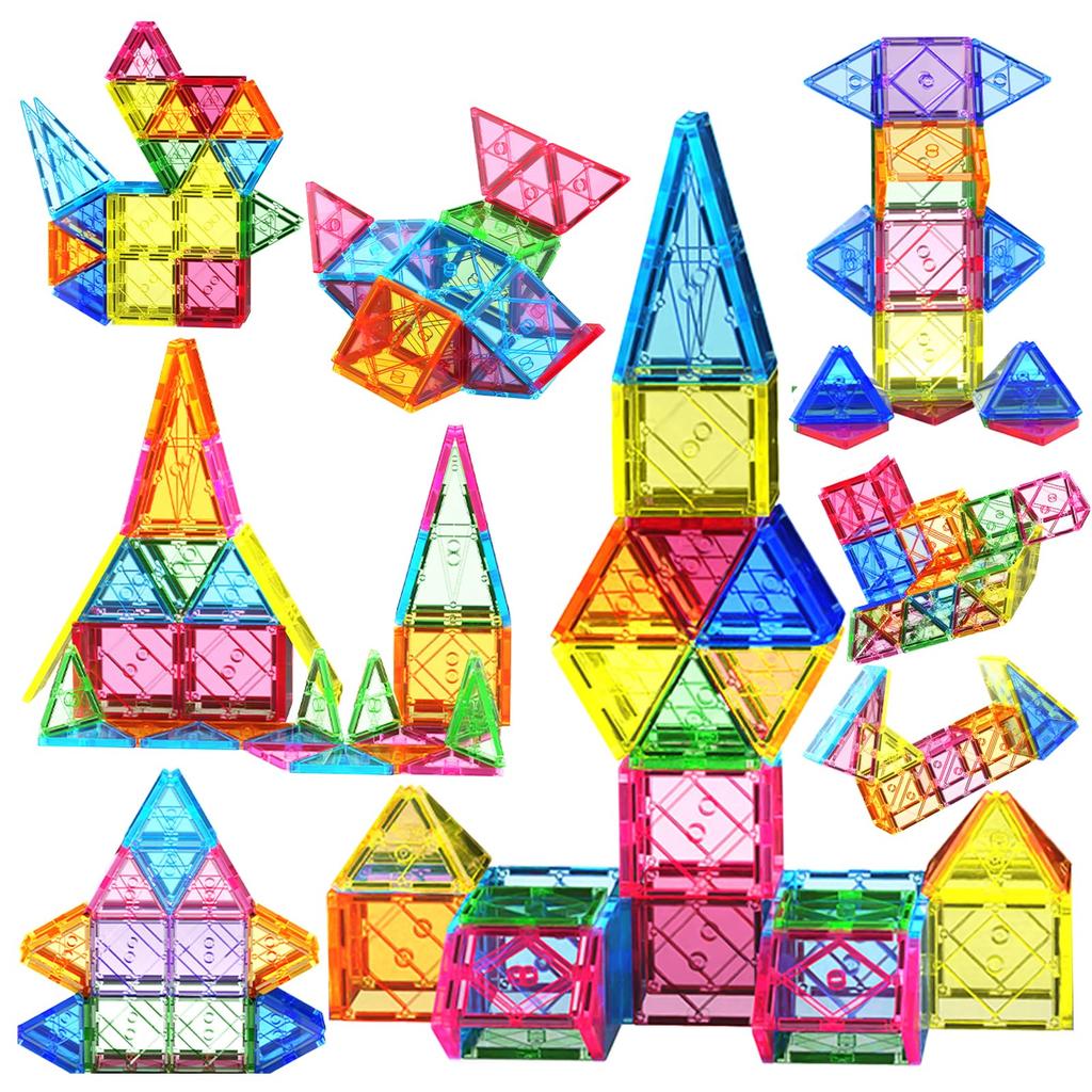 HIWO Magnetic Tiles 64PCS, Transparent Color 7.5 Cm (STEM Building Blocks)