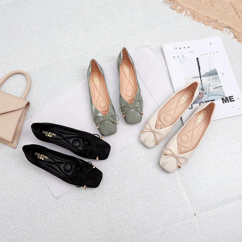 Fashion New Spring Flats Shoes Women's Bow Flat Shoes Women 2024 New Square Toe Shallow Brand Shoe Slip on Loafer Zapatos De Mujer