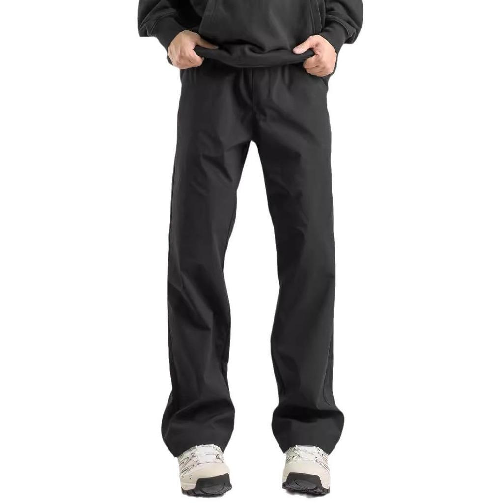 2025 Men's Casual Black Outdoor Sports Pants - Straight, Solid Color, Ideal for Spring & Autumn Activities