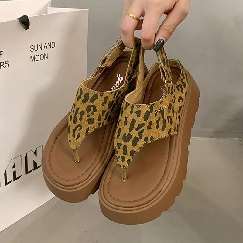 

Платформа Женские Сандалии Сланцы Повседневная Обувь Летние Женские Тапочки 2025 Пляжные Шлепанцы Новые Спортивные Sandalias De Mujer 40 леопардовый
