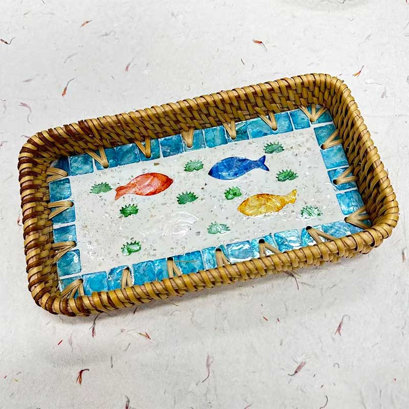 

Handmade Color Rattan Shell Storage square Home Living Room Light Luxury Picnic Fruit Plate Restaurant Sweets Advanced Tray 917