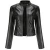 Women Faux Leather Jacket Cropped Zip Up Motorcycle Short PU Moto Biker Outwear Fitted Slim Coat with Pockets Stylish Rivets Punk Rock Fashion Blazer