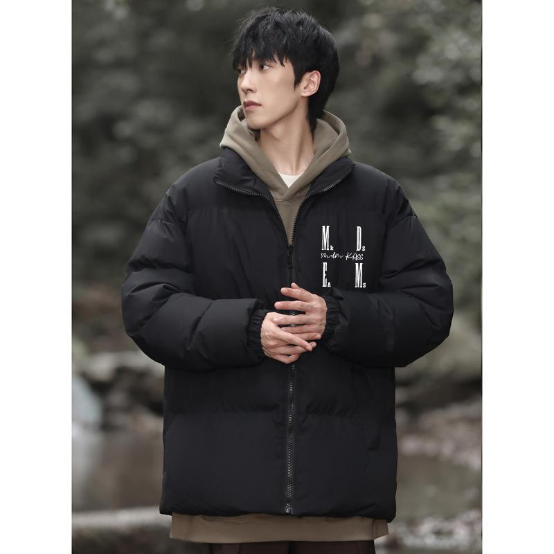 Menn Ny Mote Vinter Ensfarget Vinter Kort Jakke Kåpe Langermet Tykk Bomull Herreklær Herrejakke