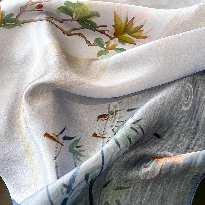 Flower 100% Silk Square Scarf Women Satin Shawl Wrap Hijab Female Hair Band Wrist Luxury Headkerchief Echarpe  Bandana