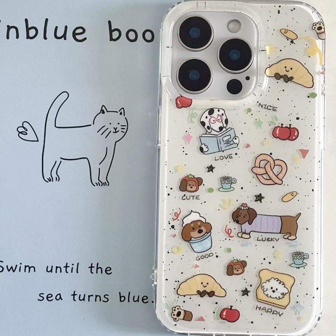 

White Double-Layer Full-Screen Phone Case for Apple 17 Pro Max & 14/15/16 with Large Hole and Animal Food Design iPhone 13