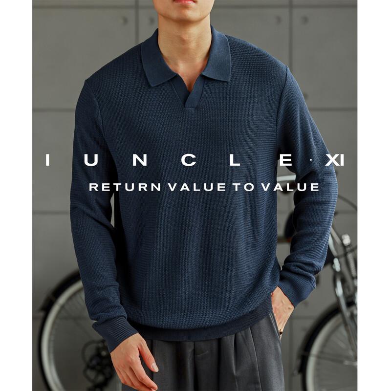 Men's Lyocell-Linen Blend Long-Sleeve Knit Polo Shirt